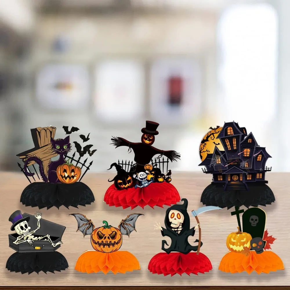 9pcs halloween honeycomb centerpieces for tables halloween 3d table decorations pumpkin/ghost/cat/skull for birthday party