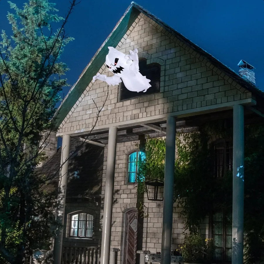 4.5 FT Halloween Iatable Ghost with Buildin LEDs Blow Up Flying Ghost Broke Out from Window for Halloweeen Window Decorations Y