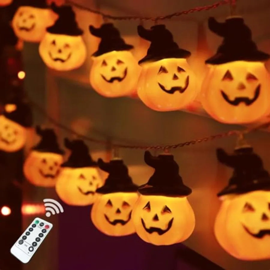 Halloween Pumpkin String Lights with Witch Hat 20 LED 16.4FT 8 Modes Timer 3D Waterproof Orange JackOLantern Battery Operated F