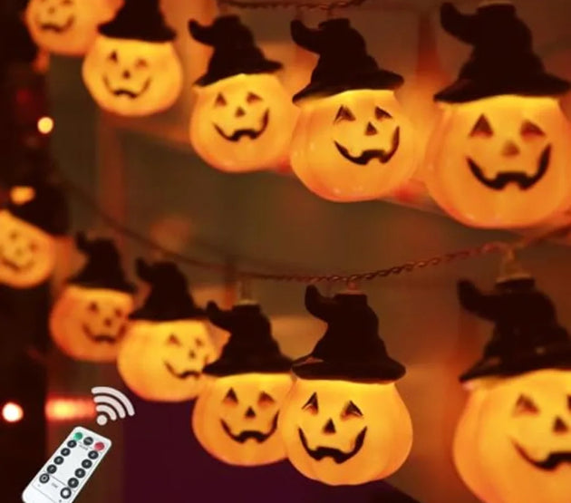 Halloween Pumpkin String Lights with Witch Hat 20 LED 16.4FT 8 Modes Timer 3D Waterproof Orange JackOLantern Battery Operated F