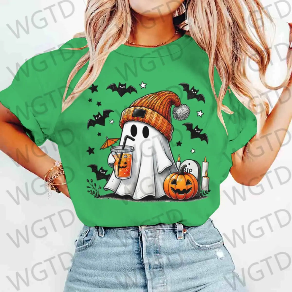 Halloween Ghost Pumpkin Bat Print T-shirts Summer Casual T Shirt For Women Creative Short Sleeve Tees Happy Halloween T-shirt