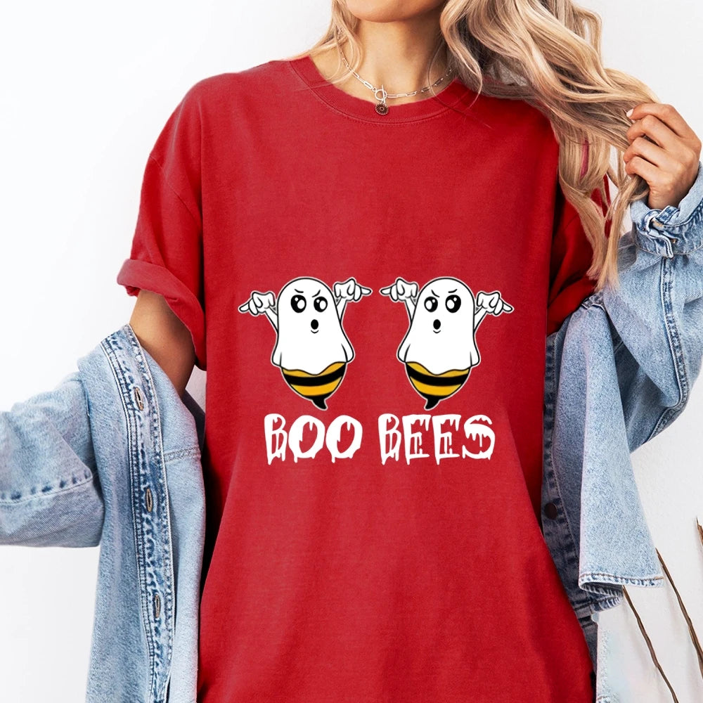 Boo Bees Funny Humor Graphic T-Shirt Casual Round Neck Short Sleeve Tee For Halloween Gift For Kids Him Her Halloween Theme wear
