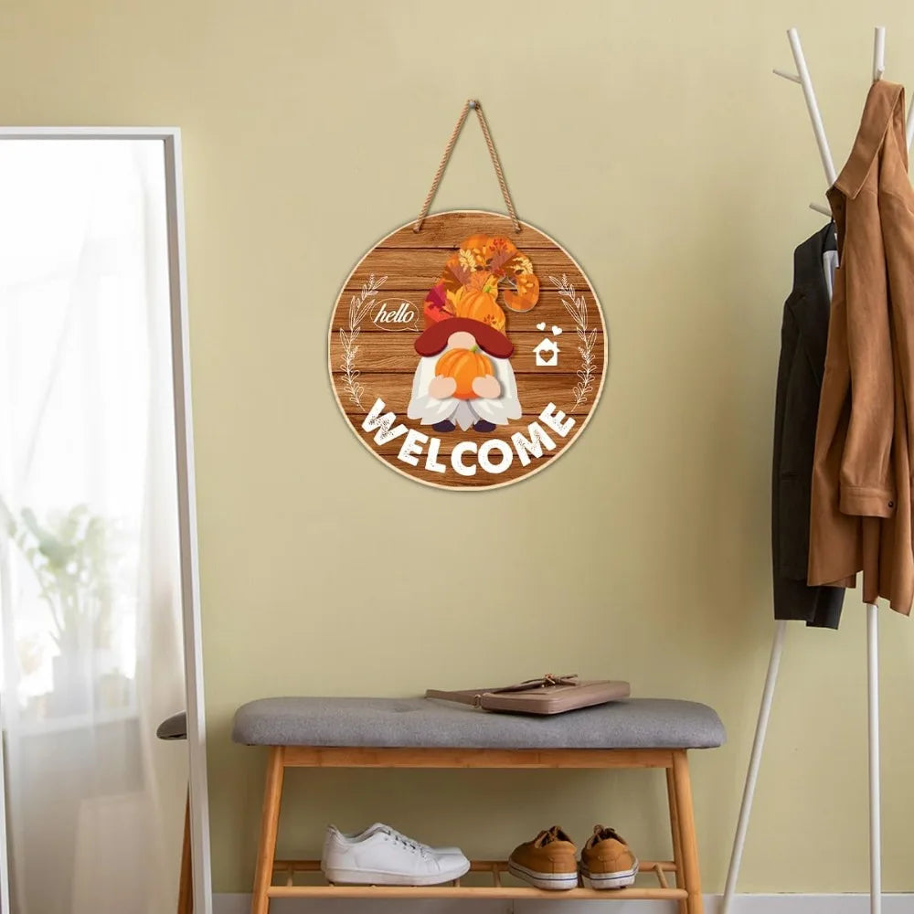 Interchangeable Gnome Welcome Sign Halloween Door Decorations Summer Fall Changeable Wooden Gnomes Front Porch Decor Wall Hangin