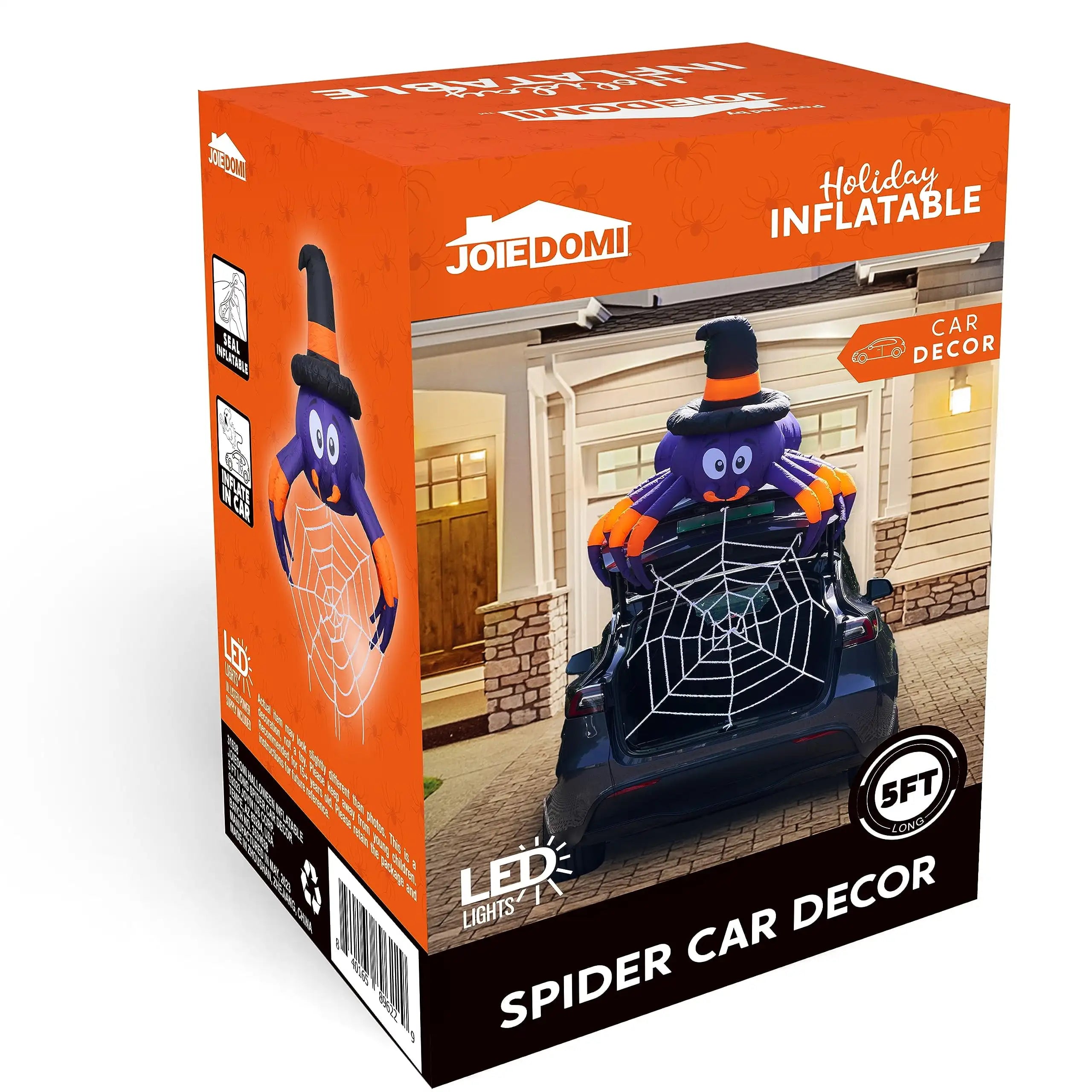 Joyfy 5 FT Halloween Inflatable Spider Decoration Trunk or Treat Car Decorations Kit with Built-in LED Light for Halloween Party