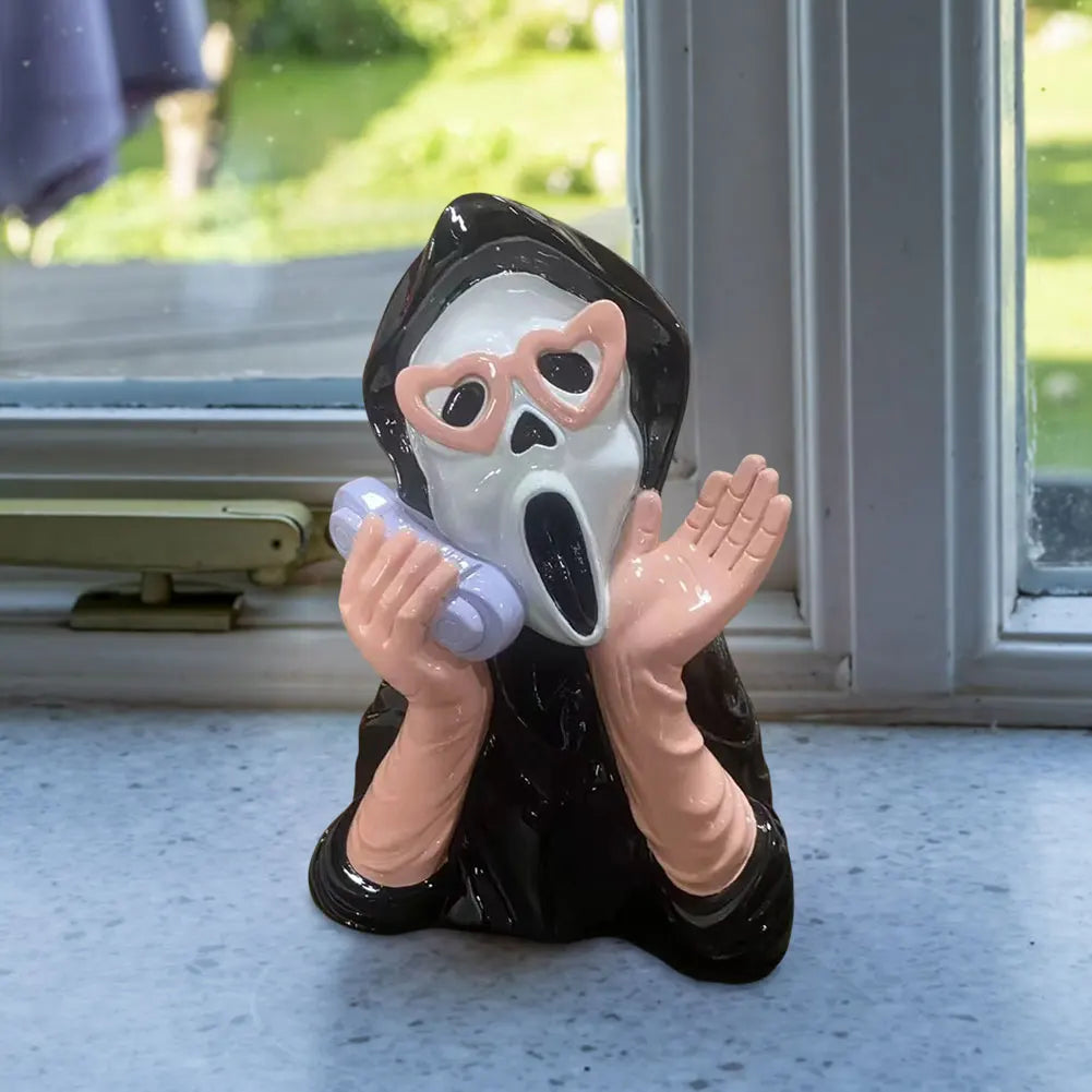 Pink Screaming Face Ghost Figurine Screaming Girl Telephone Statue Gothic Ghost Resin Decor Halloween Desk Decoration Ornament