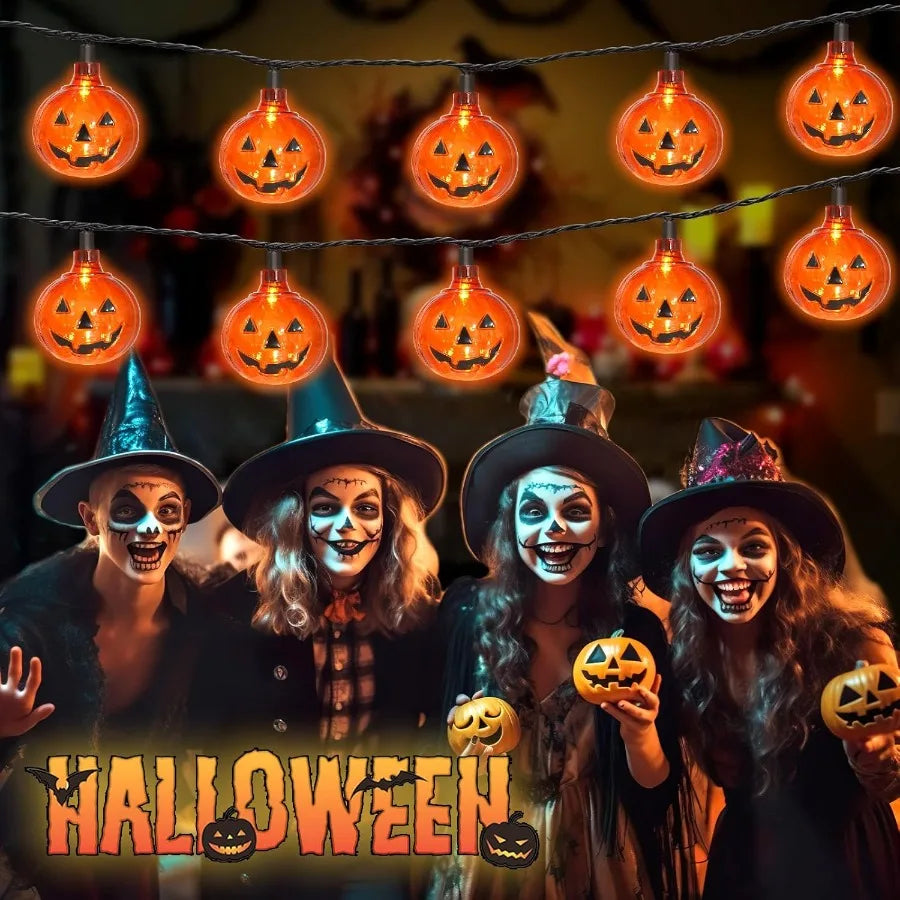 8.5Ft Halloween Lights Pumpkin LED String Lights with 10 PCS Jack O Lantern Pumpkin Lights Plug in Waterproof for Outdoor Indoo
