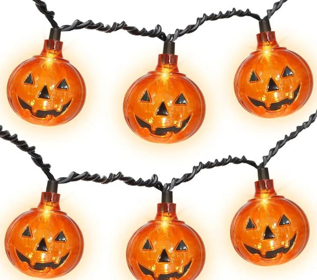 8.5Ft Halloween Lights Pumpkin LED String Lights with 10 PCS Jack O Lantern Pumpkin Lights Plug in Waterproof for Outdoor Indoo