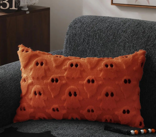 Halloween Pillow Covers 12x20 inch Ghost Decor Orange Halloween Lumbar Pillow Covers Decorative for Halloween Home Decor for So