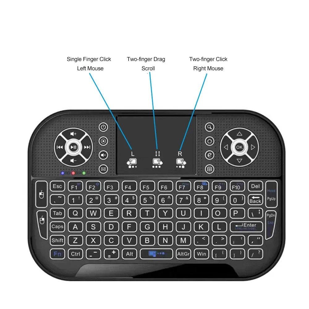Mini Wireless Keyboard 2.4G&Bluetooth-compatible Backlit Fly Air Mouse Remote Control with Touchpad for TV BOX