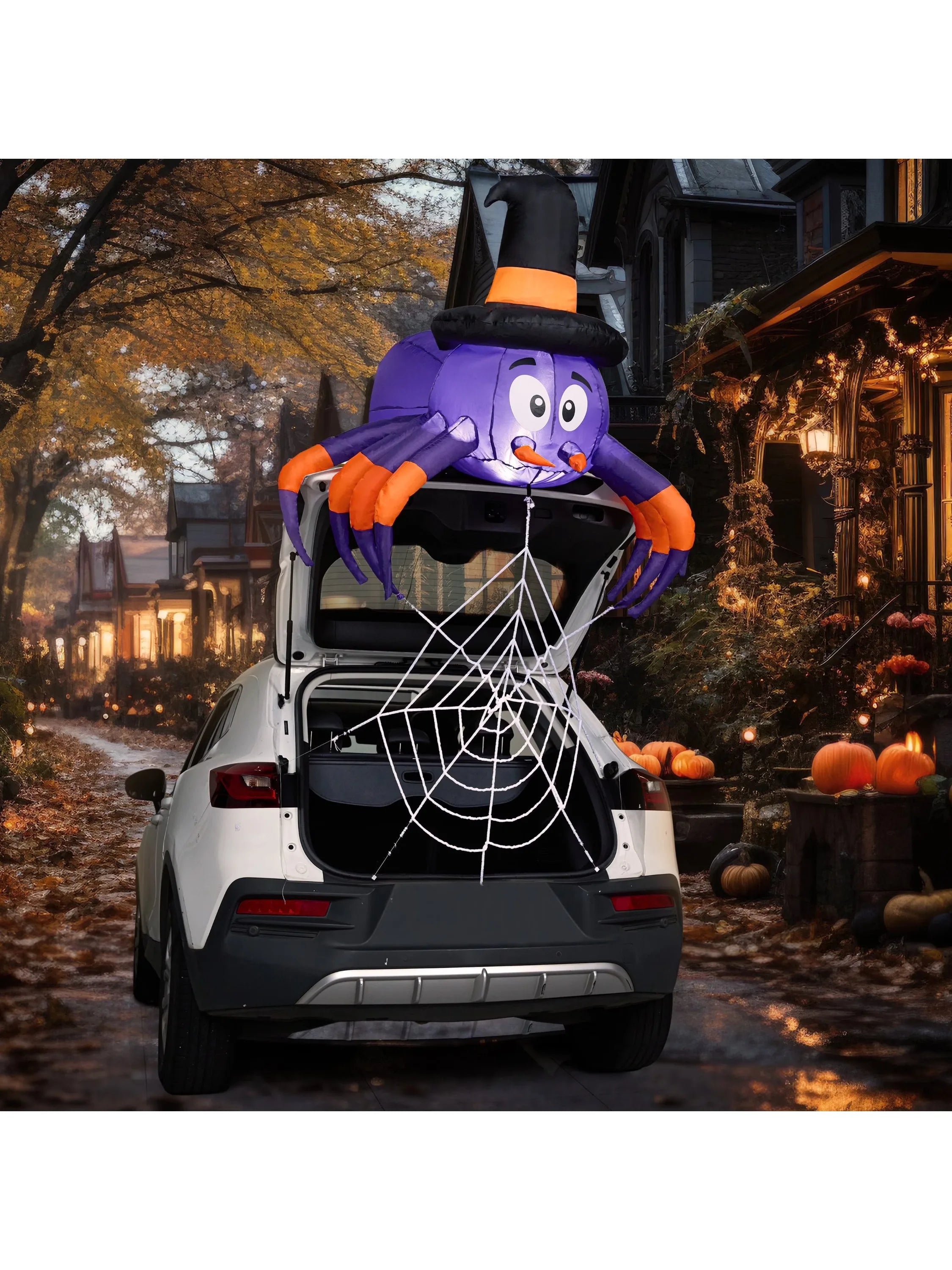 Joyfy 5 FT Halloween Inflatable Spider Decoration Trunk or Treat Car Decorations Kit with Built-in LED Light for Halloween Party