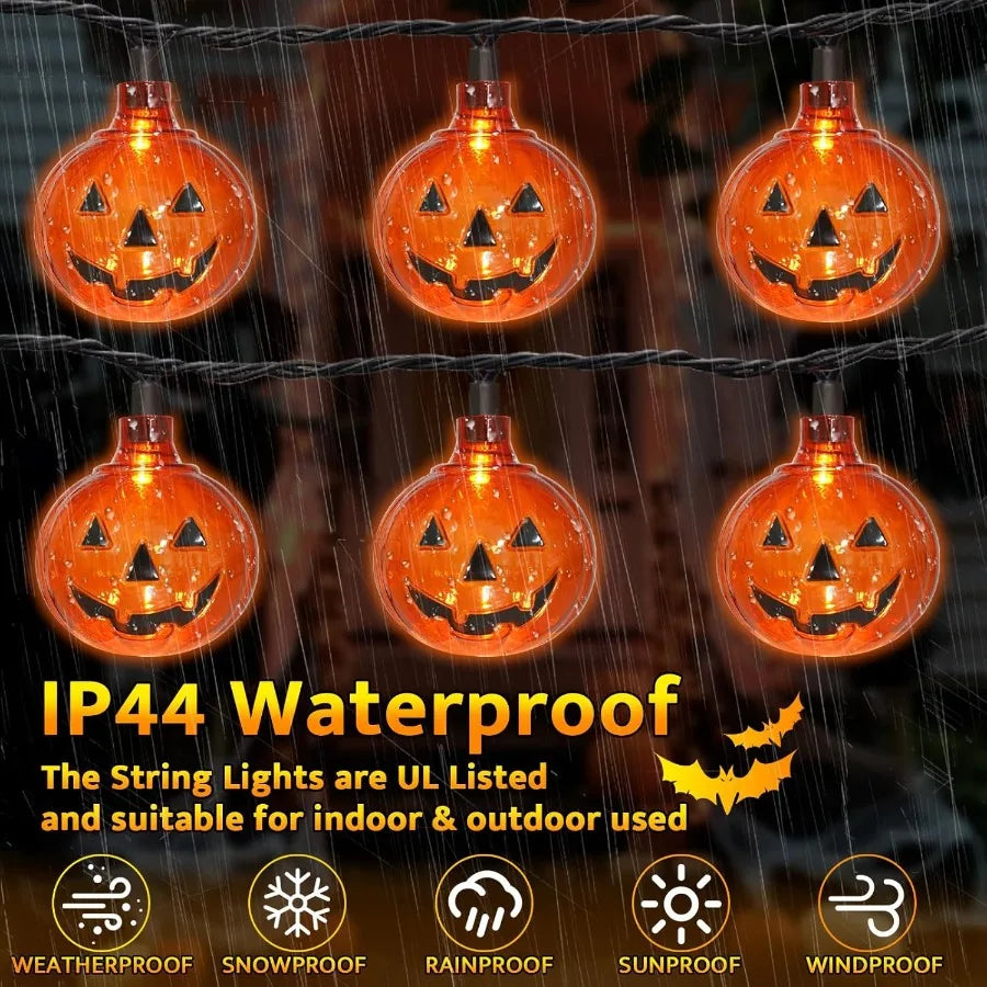 8.5Ft Halloween Lights Pumpkin LED String Lights with 10 PCS Jack O Lantern Pumpkin Lights Plug in Waterproof for Outdoor Indoo