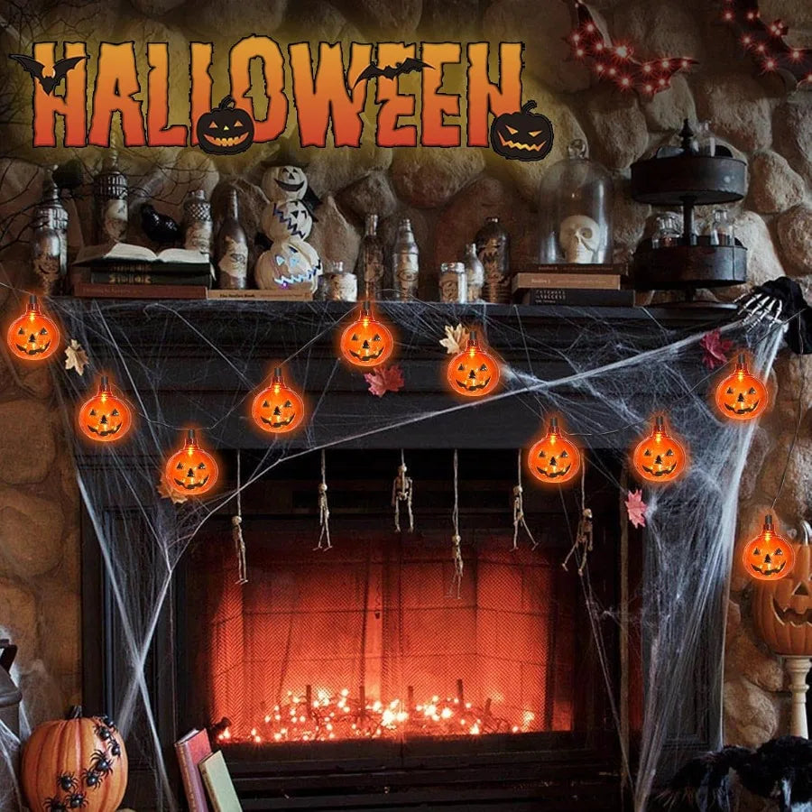 8.5Ft Halloween Lights Pumpkin LED String Lights with 10 PCS Jack O Lantern Pumpkin Lights Plug in Waterproof for Outdoor Indoo