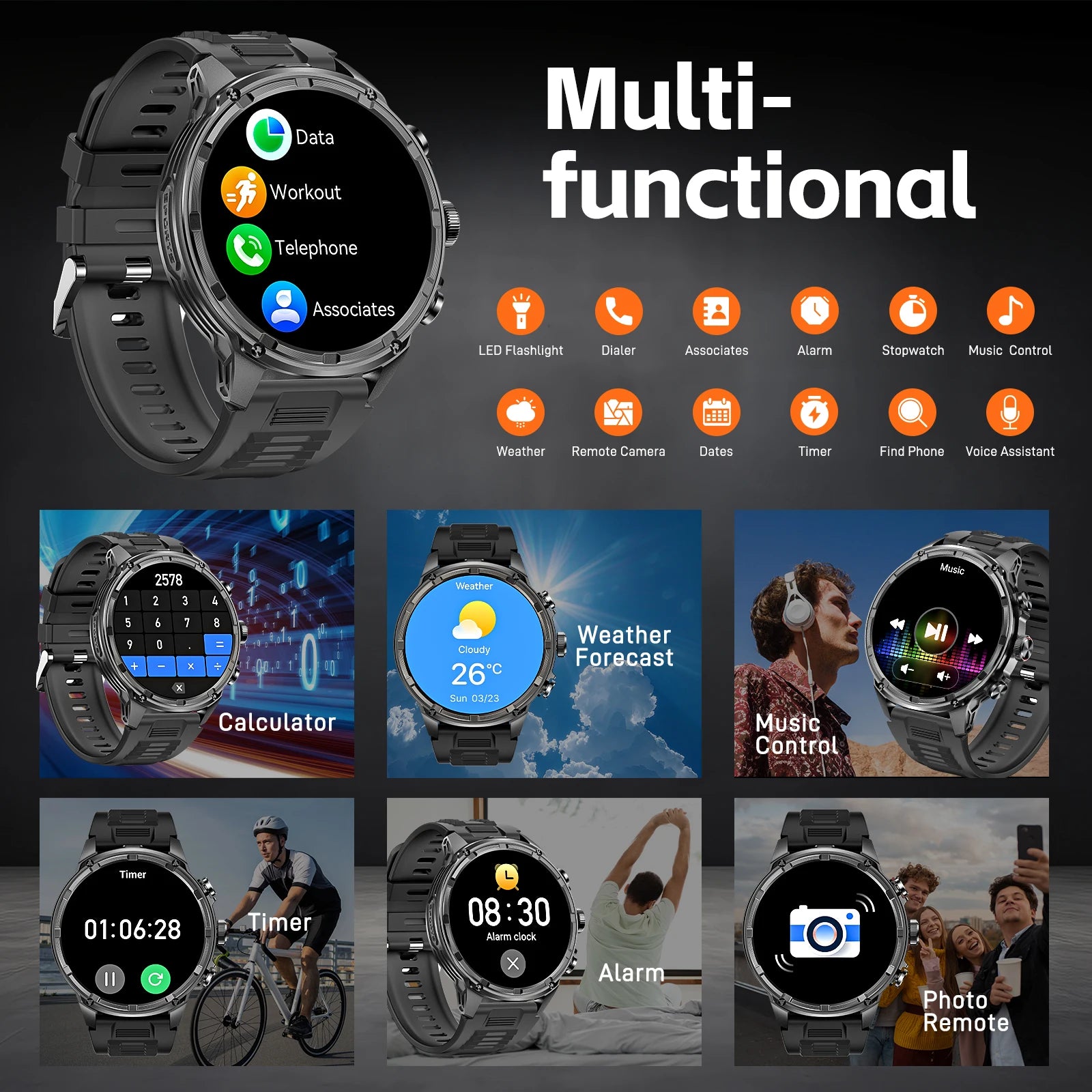 LaNikar New Military Smart Watches for Men 1.85”HD Rugged Smart Watch 710mAh Battery 100+ Sports Modes Heart Rate Sleep Monitor