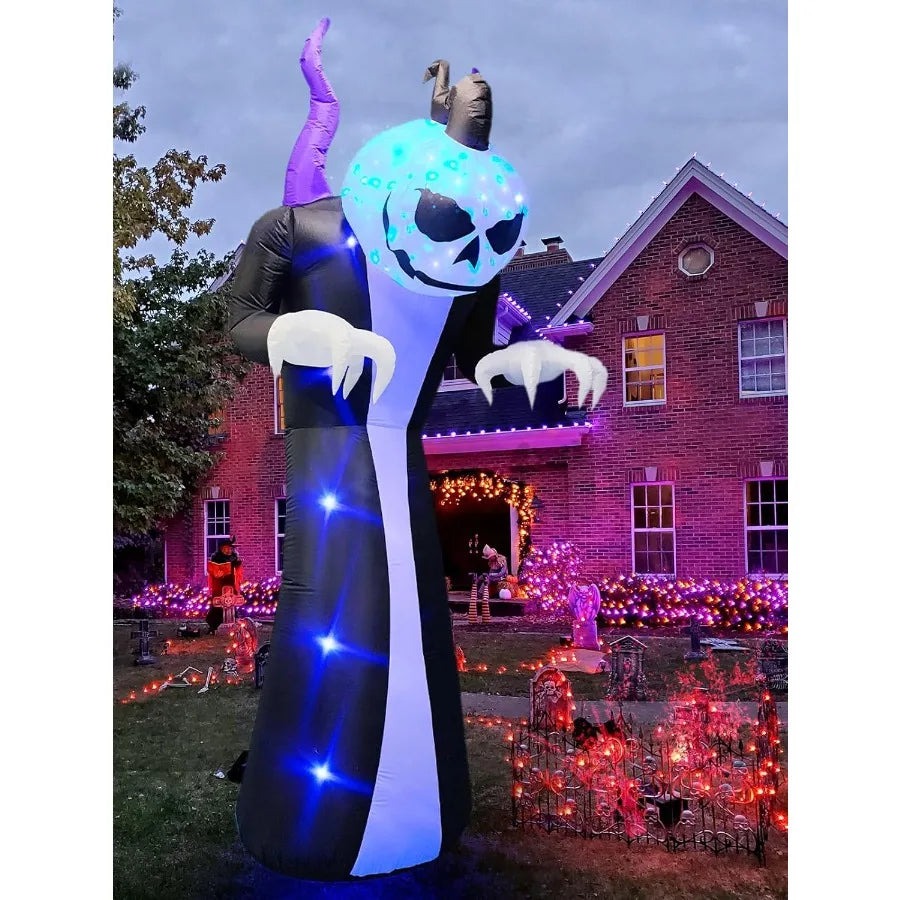 10FT Height Halloween Inflatables Outdoor Pumpkin Head Ghost Blow Up Yard Decoration Clearance with LED for Halloween Party Ind