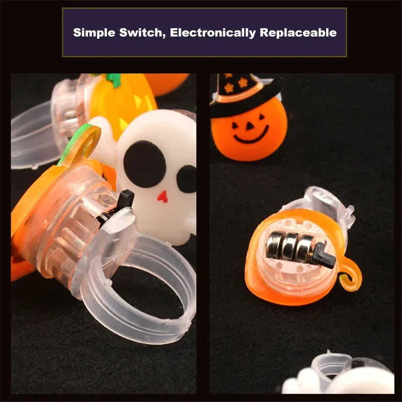 LED Luminous Halloween Rings Creative Pumpkin Ghost Skull Glowing in Dark Finger Rings Lights Jewelry Party Gifts