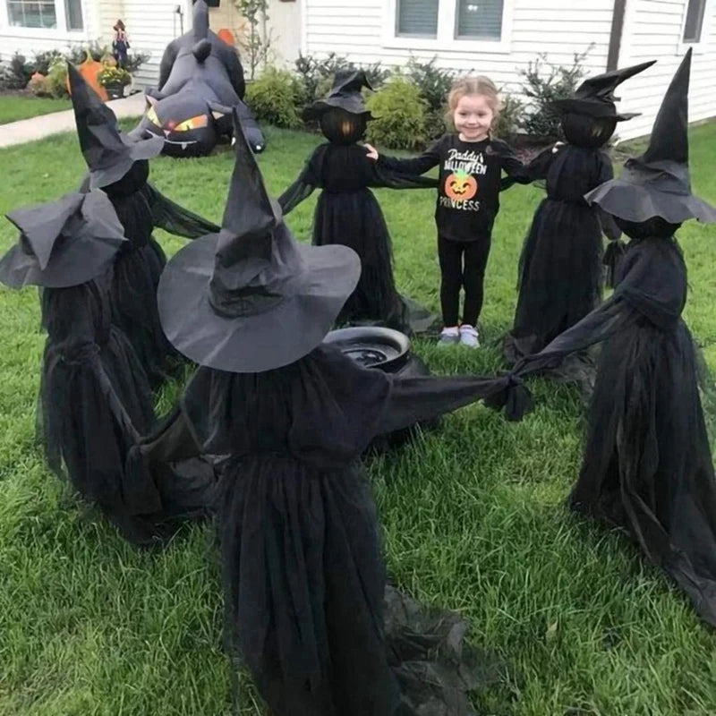 Halloween Light-Up Scary Witches With Stakes Outdoor Holding Hands Screaming Witches Sound Activated Sensors Halloween Decor