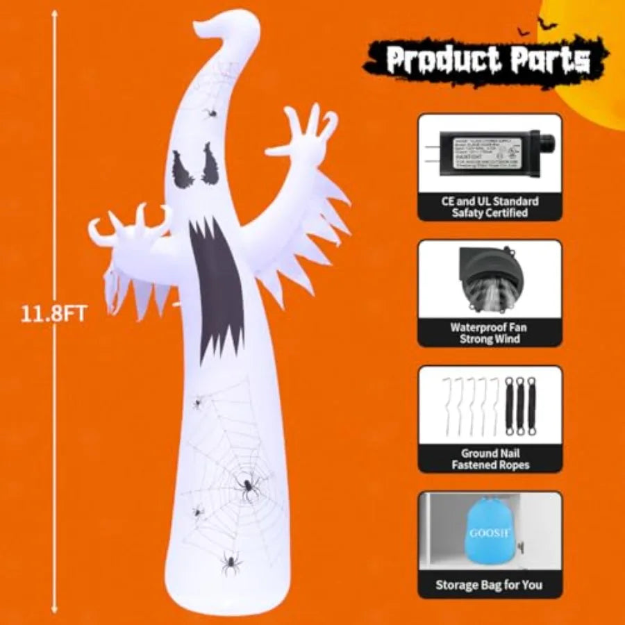 12 FT Halloween Inflatables Ghost Outdoor Decorations Blow Up Yard Giant Towering Terrible Spooky Flame Lamp Ghost with Builtin