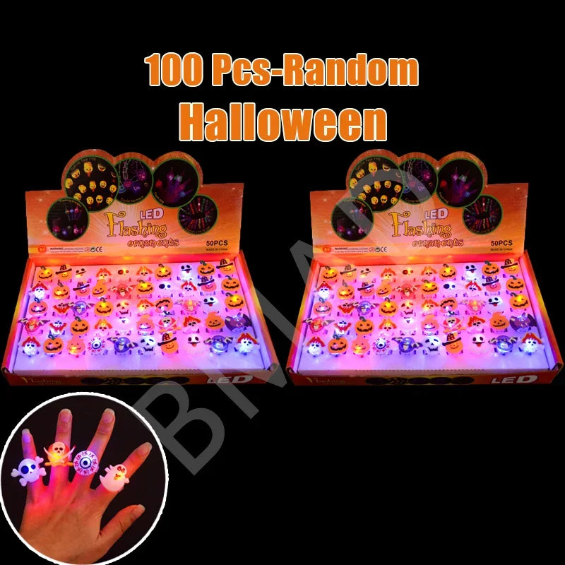 LED Luminous Halloween Rings Creative Pumpkin Ghost Skull Glowing in Dark Finger Rings Lights Jewelry Party Gifts