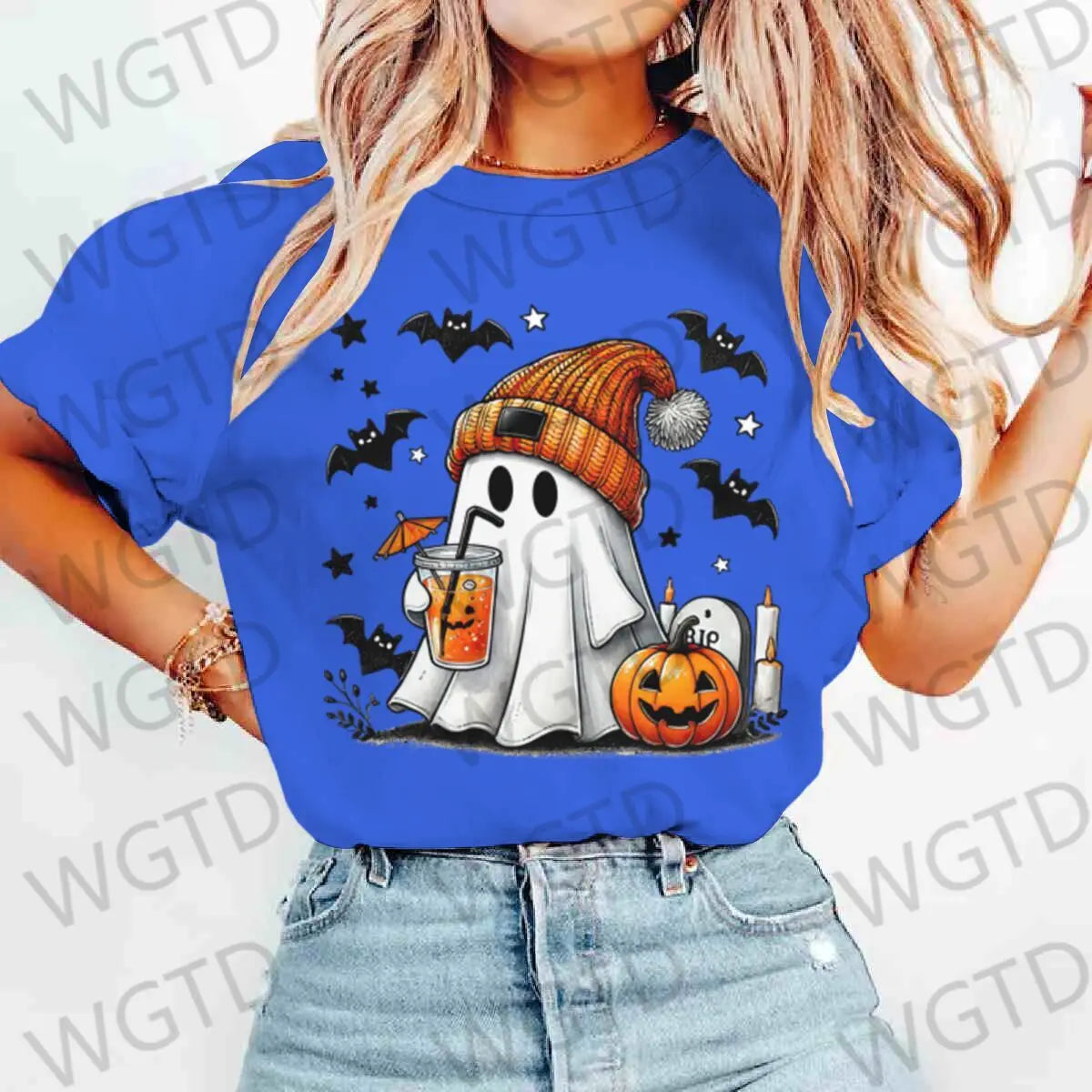 Halloween Ghost Pumpkin Bat Print T-shirts Summer Casual T Shirt For Women Creative Short Sleeve Tees Happy Halloween T-shirt