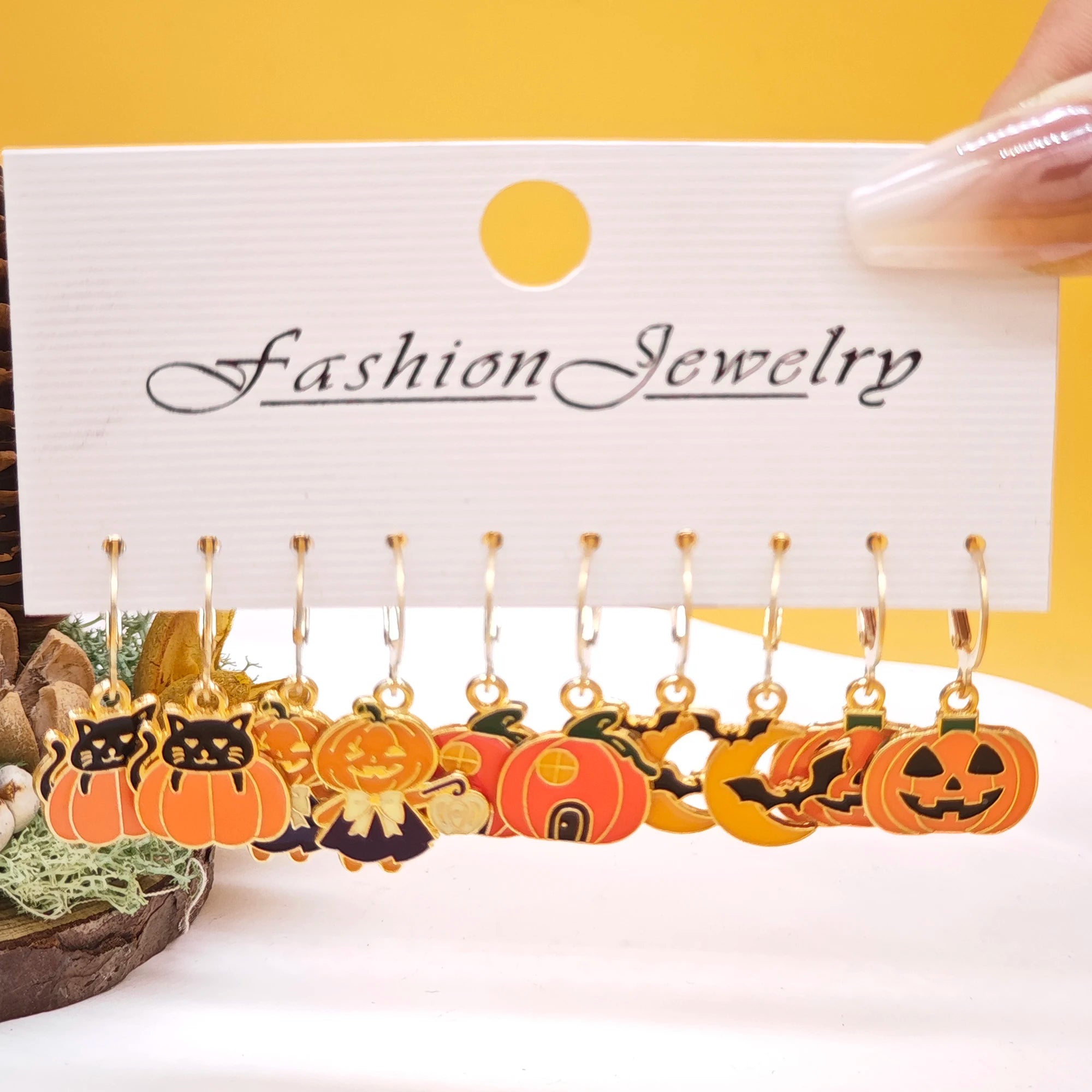 10pcs Halloween series earrings with horror alloy oil drop pumpkin bat spider web ghost earrings set for women