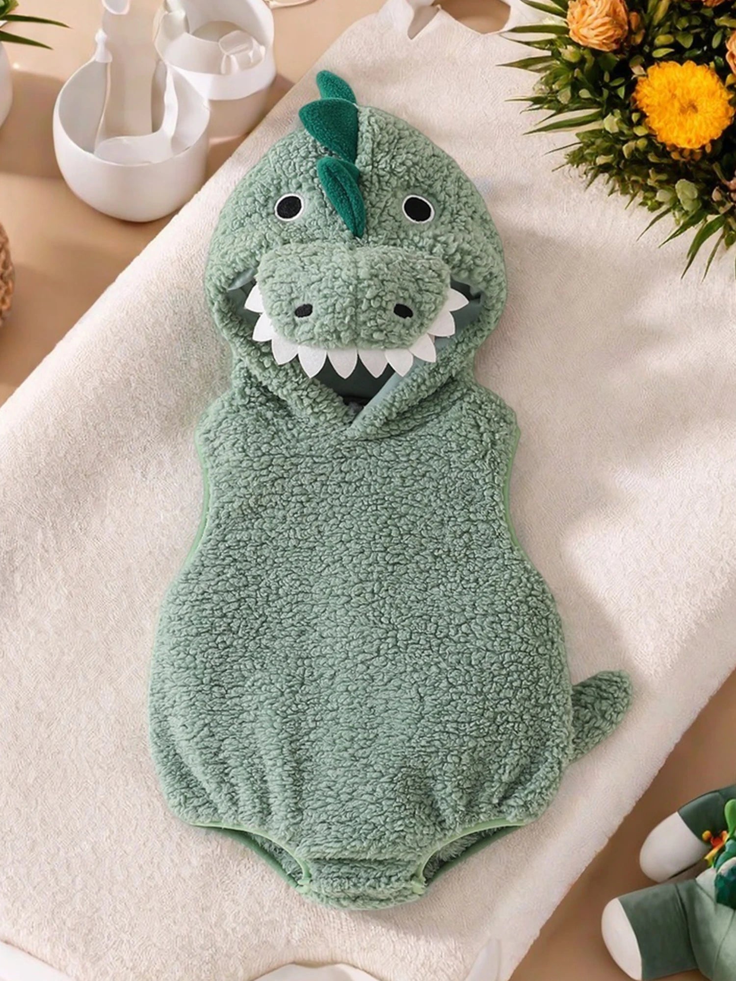 Toddler Halloween Dragon Costume Soft Sleeveless Hooded Jumpsuit Dress-up Outfit Funny Party Apparel for Kids