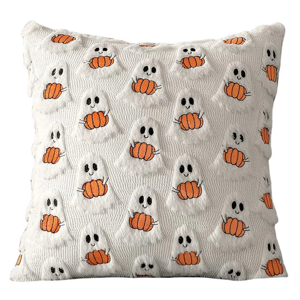 Halloween Ghost Pumpkin Pillowcase Washable Plush Faux Fur Pillowcase Ghost&Pumpkin Pillow Cover for Home Party Pumpkin Decor