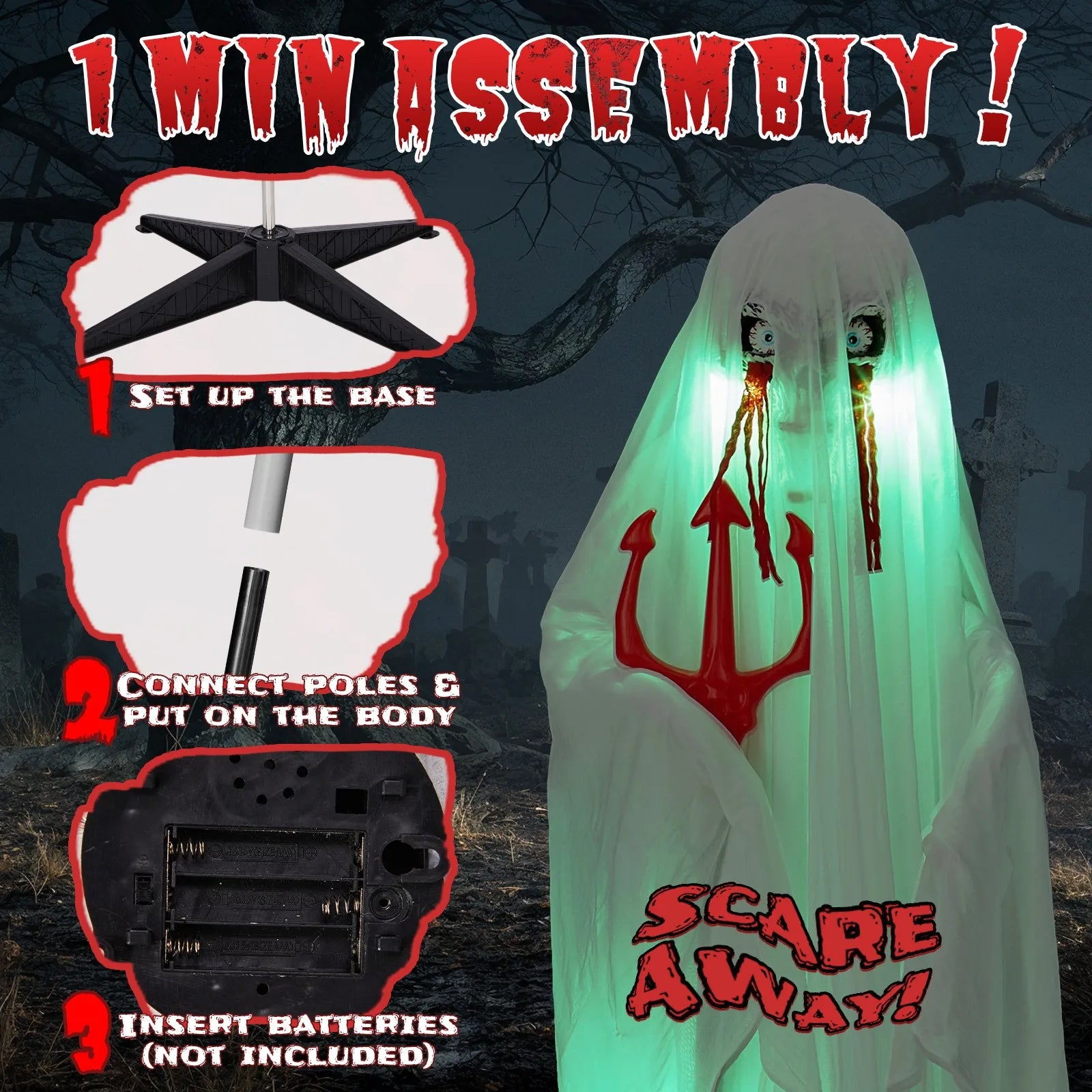 Halloween Scary Decoration 4.3FT Sound-Actived Animatronics Ghost with Trident