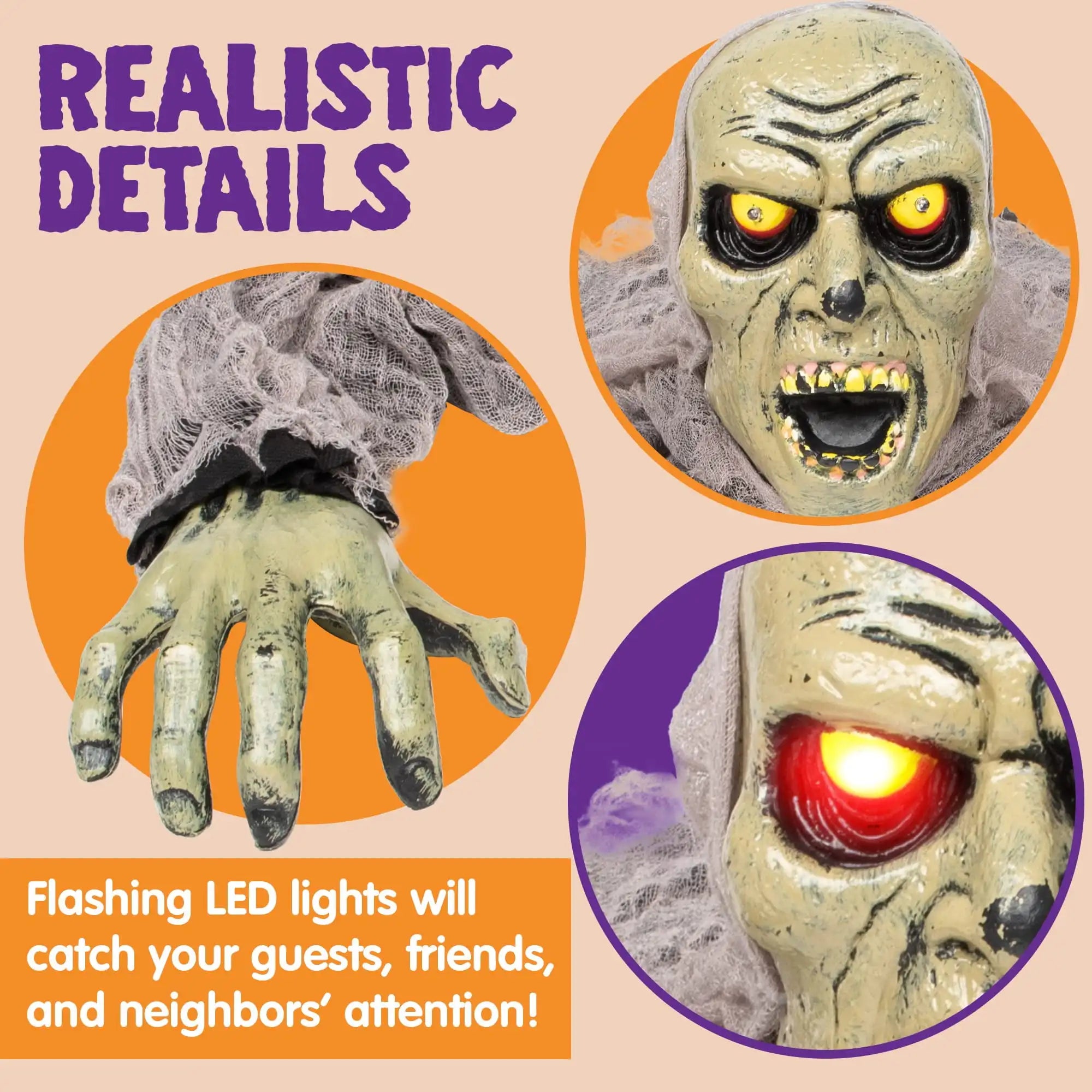 Joyfy Halloween Groundbreaker Halloween Decorations Zombie with Sound and Flashing Eyes Outdoor Scary Halloween Yard Decorations