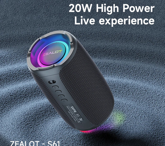 Zealot-S61 Bluetooth Speaker,with IPX6 Waterproof Protection and Outdoor Bass Sound for Backyard and Beach Party,10W Loudspeaker