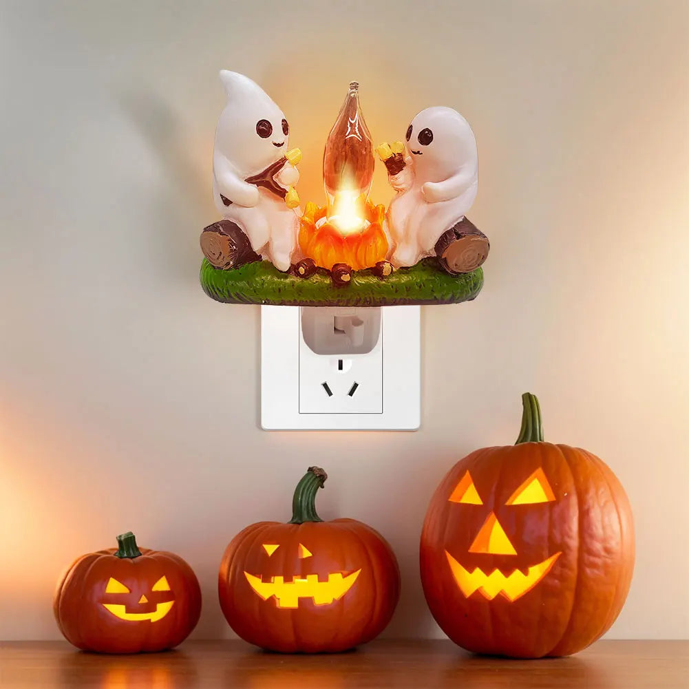 Ghost Campfire Flickering Nightlight Faux Campfire Night Light Spooky Fire Marshmallow Night Light Halloween Decorations