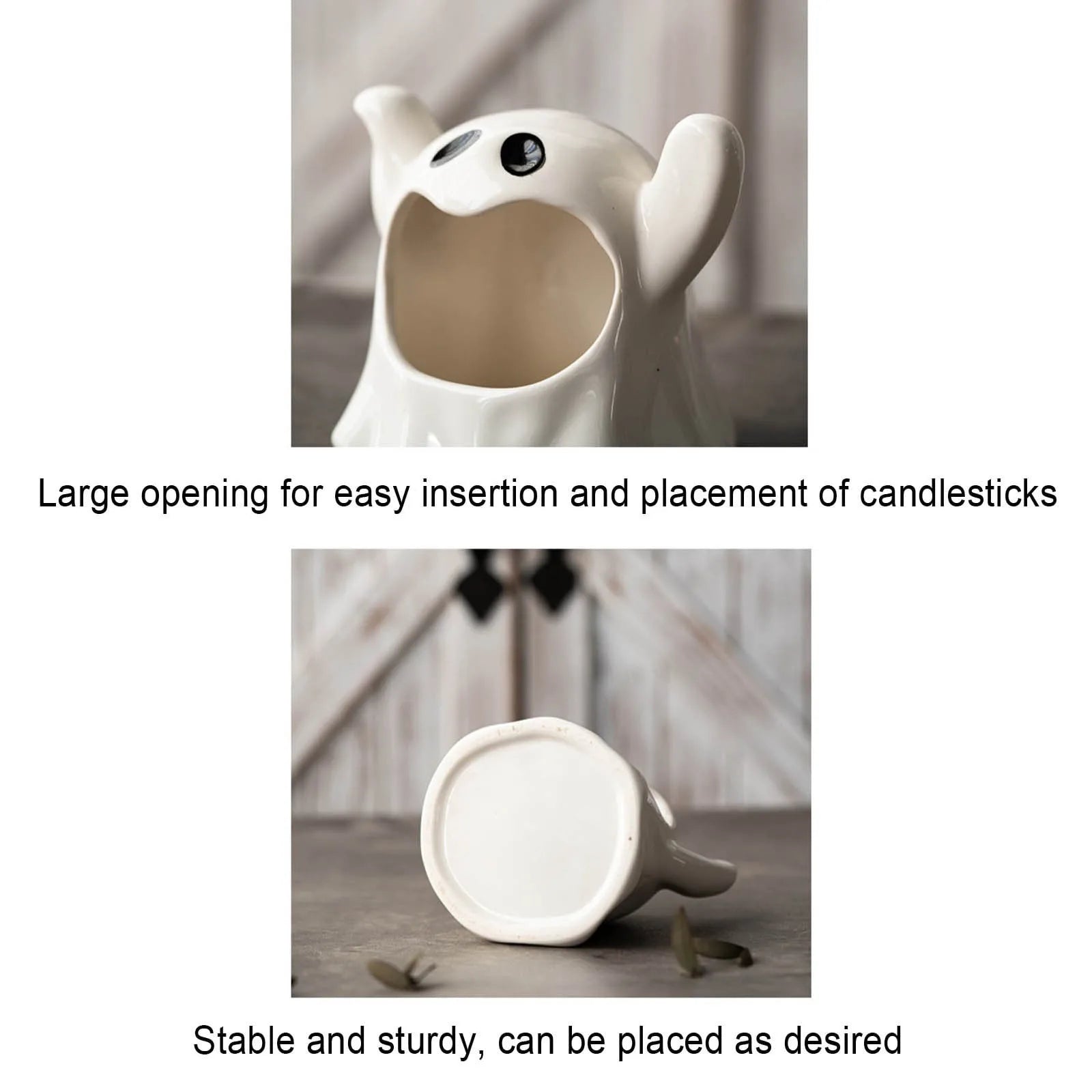 4.3" Halloween Ceramic Ghost Candle - Glowing Tealight for Cozy Holiday Decor