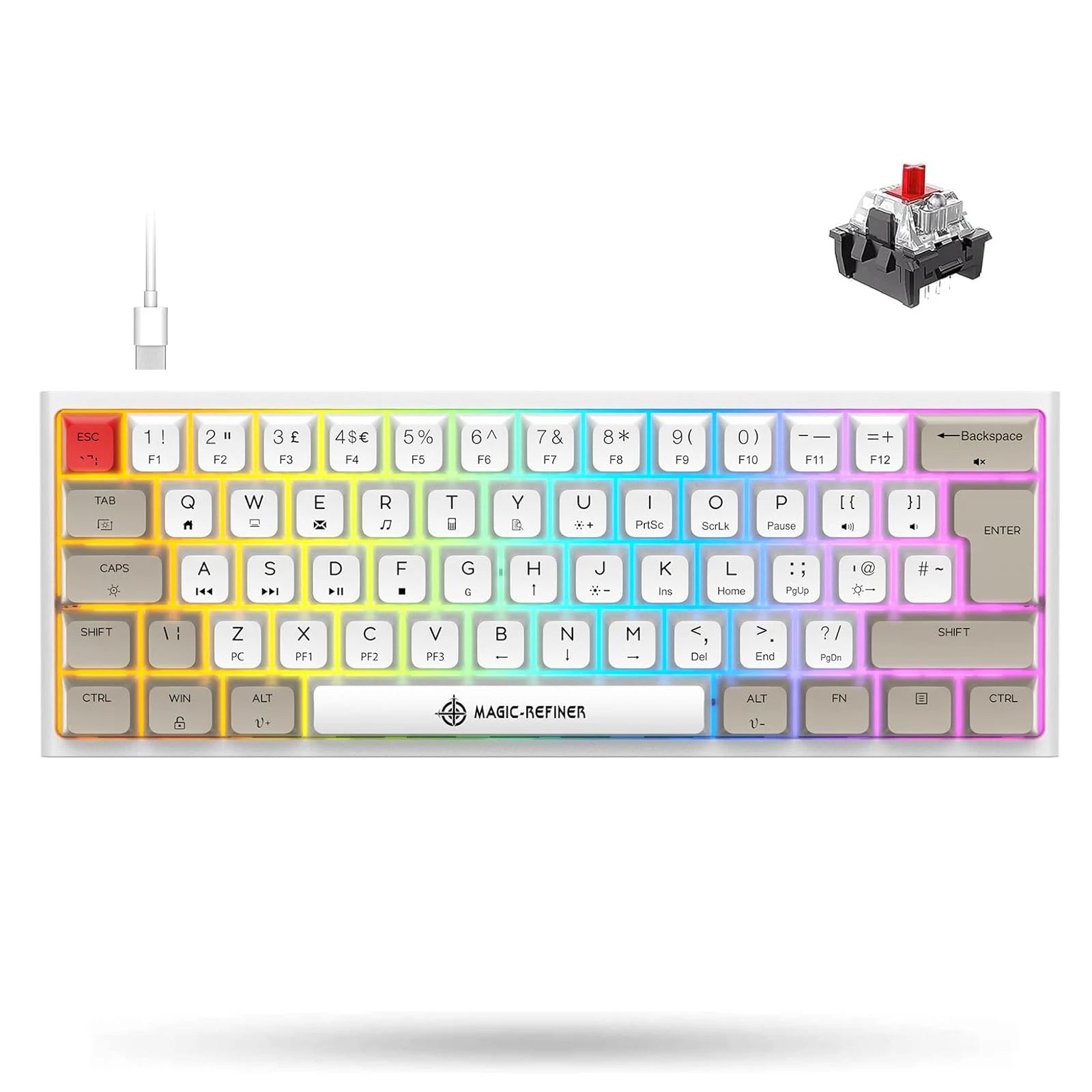 FELICON 60% Portable Mechanical Gaming Keyboard, 14 Chroma RGB Backlight, Dye-Sublimation Keycap, Type C Wired, Full Anti-ghosti