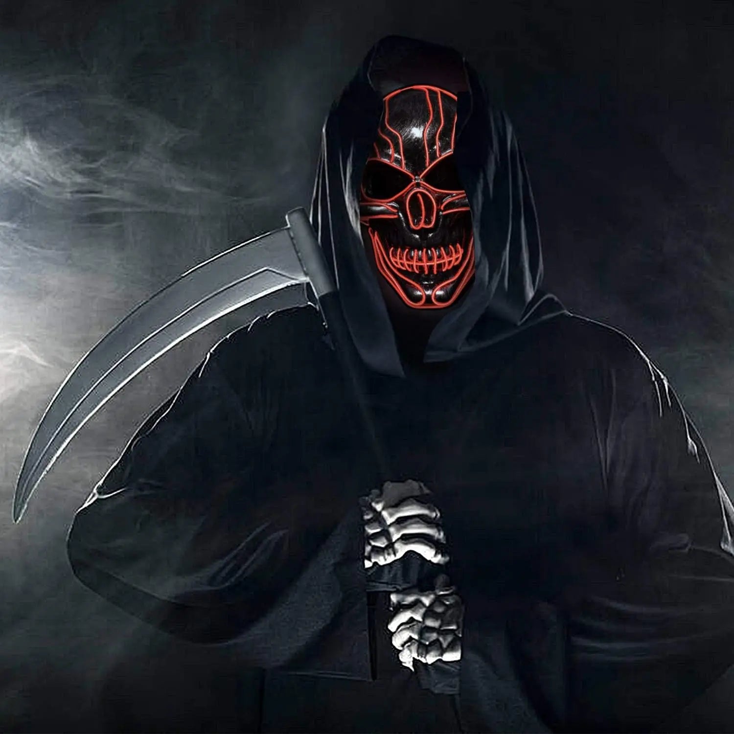 ILEBYGO LED Halloween Light Up Purge Scary Mask with EL Wire 3 Flashing-Modes for Festival, Party, Cosplay (Red)