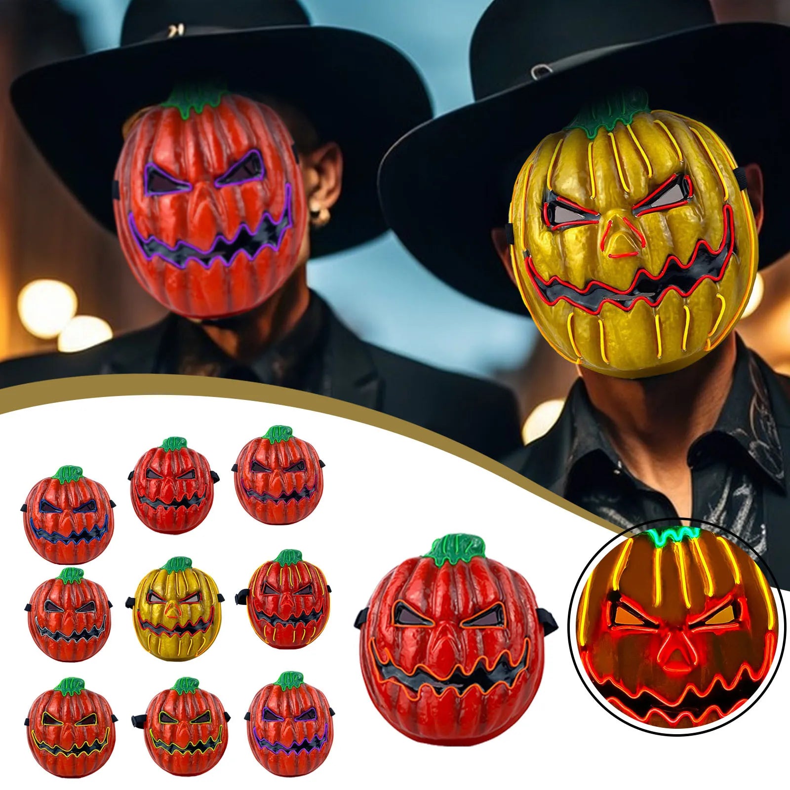Halloween Funny Pumpkin Head Mask Led Luminous Horror Scary Mask Festival Role Play School Carnival Party Masquerade Full Face