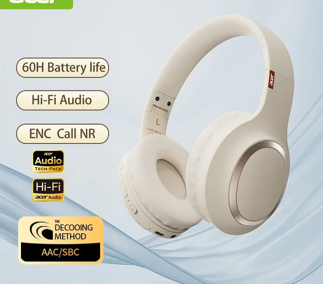 Acer Wireless Headphone Noise Canceling Hi-Res Spatial Audio Earphone with LDAC Bluetooth 5.3 Over Ear Headset OHR300