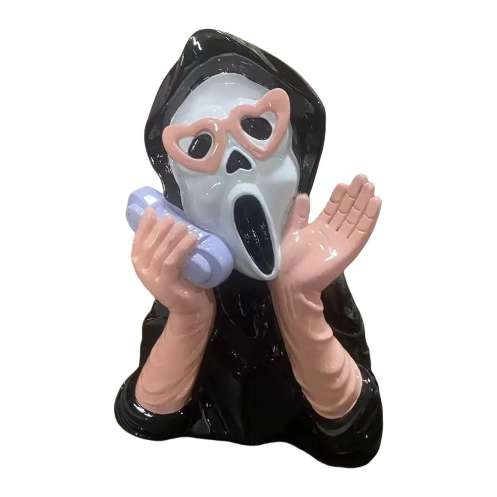 Pink Screaming Face Ghost Figurine Screaming Girl Telephone Statue Gothic Ghost Resin Decor Halloween Desk Decoration Ornament