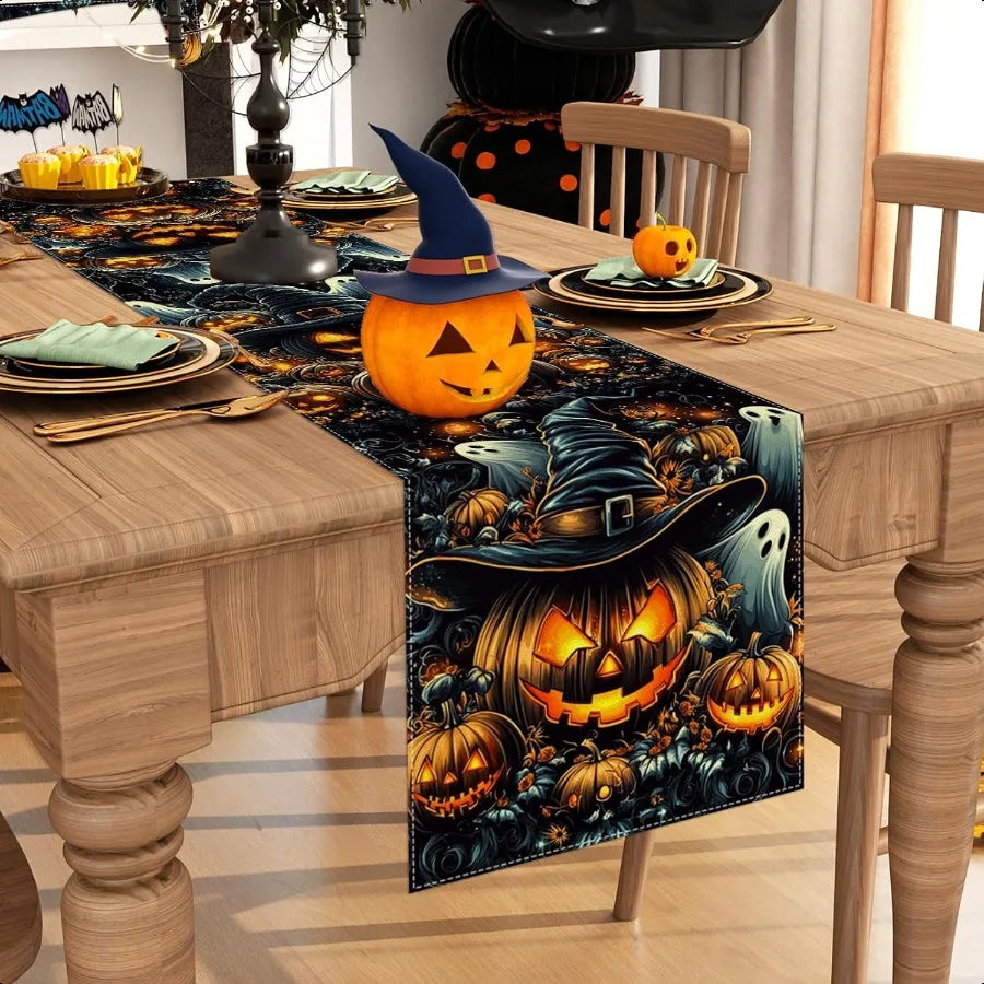 Black Pumpkins Ghost Halloween Table Runner 72 Inch Seasonal Fall Kitchen Dining Table Decorations for Home Party Decor