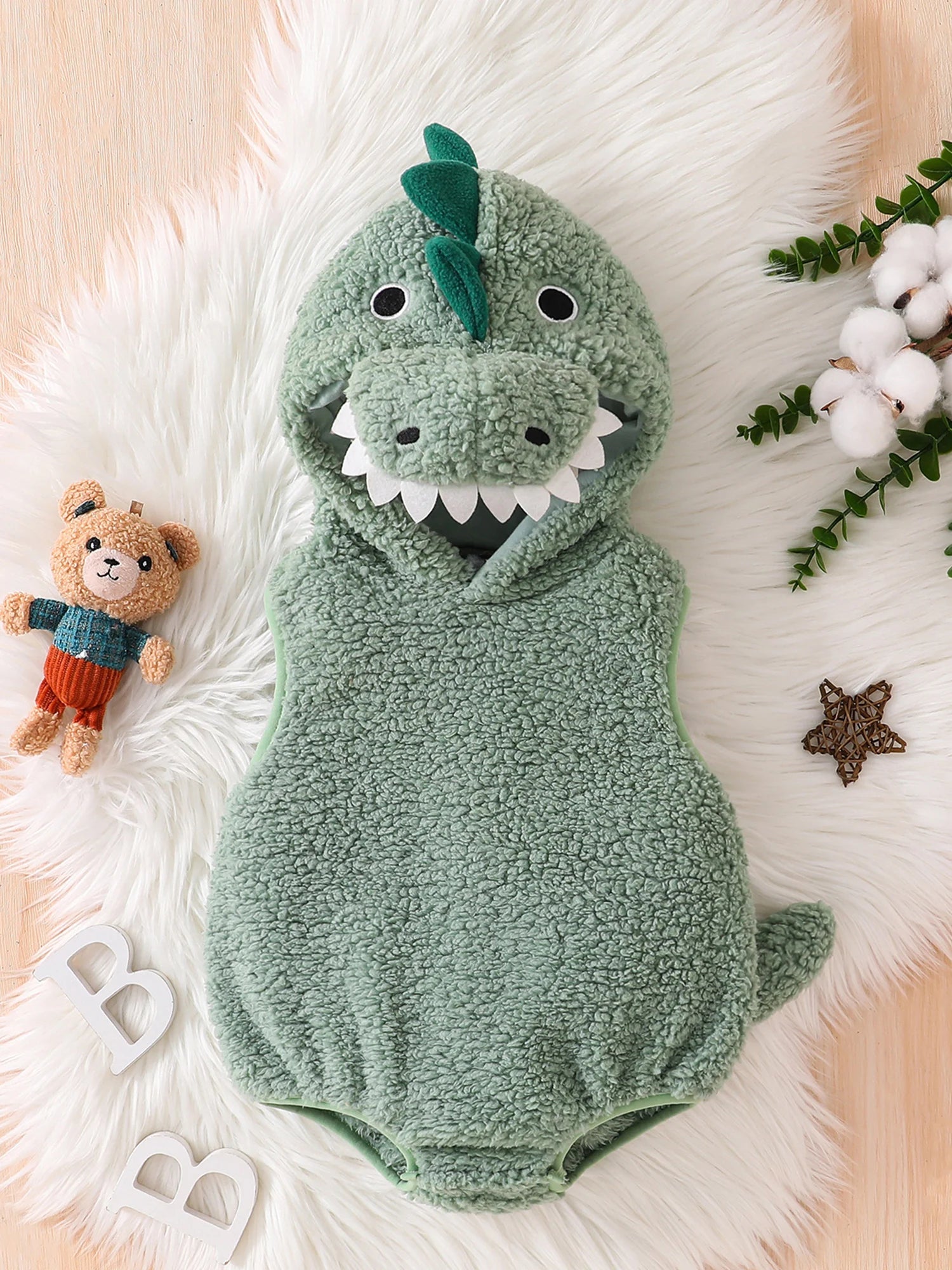 Toddler Halloween Dragon Costume Soft Sleeveless Hooded Jumpsuit Dress-up Outfit Funny Party Apparel for Kids