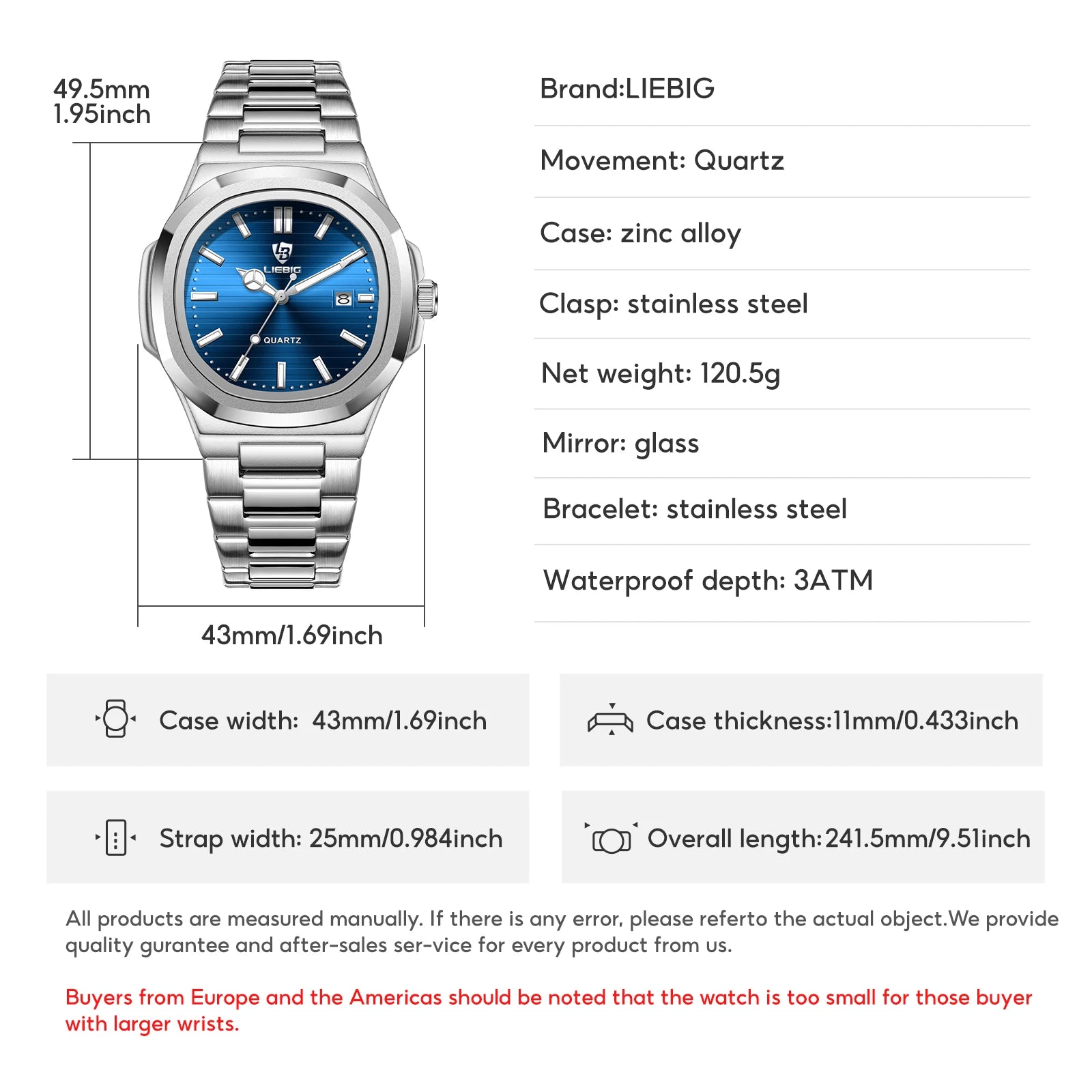 LIEBIG Fashion Calendar Movement Quartz Watches Lady Stainless Steel Strip Watch Business Waterproof Wristwatches For Men Women