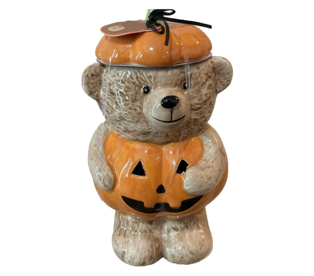 Bear-Shaped Halloween Cookie Jar with Lid - Multi-Purpose Decorative Storage for Candy, Kitchen Supplies, or Farmhouse Style
