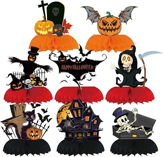9pcs halloween honeycomb centerpieces for tables halloween 3d table decorations pumpkin/ghost/cat/skull for birthday party