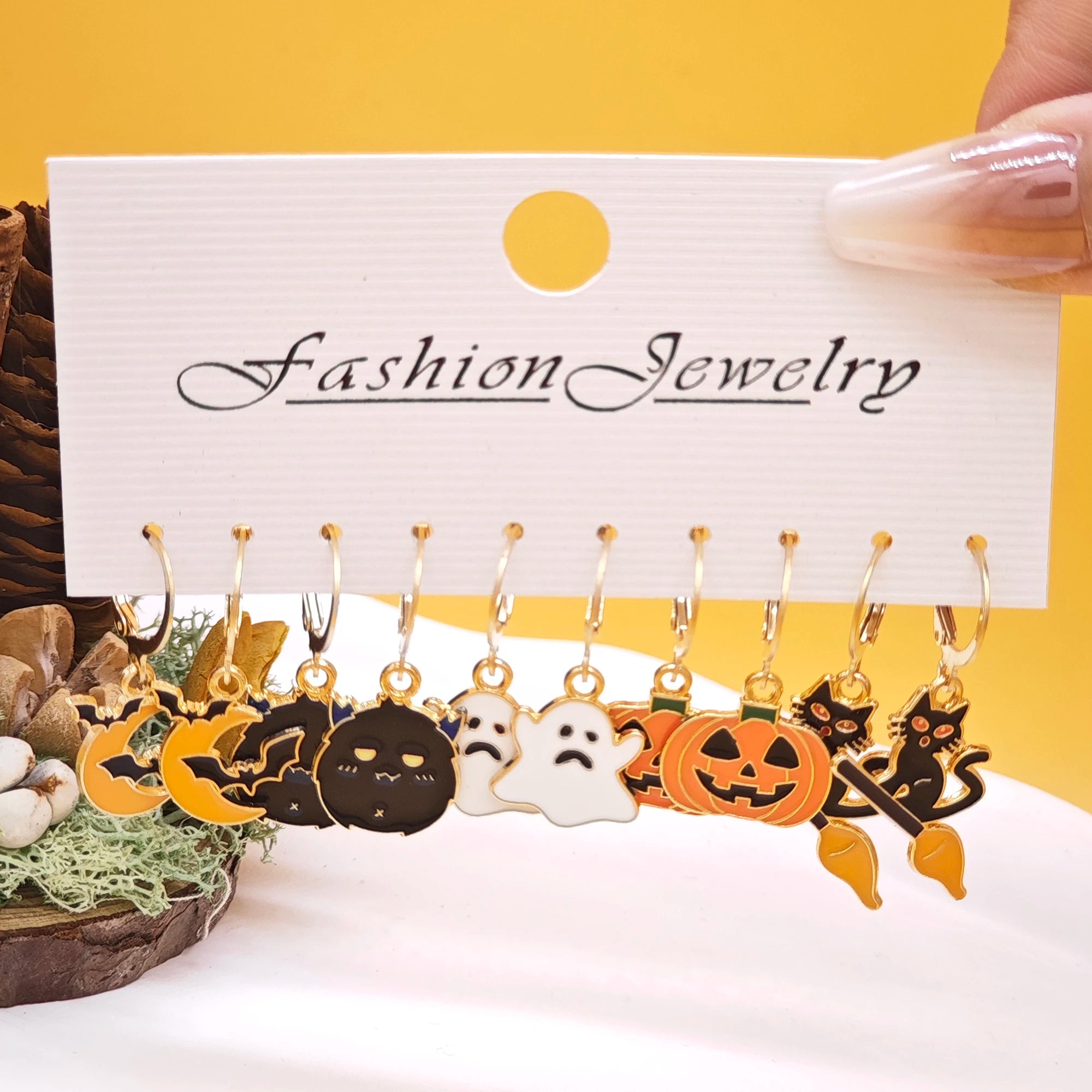 10pcs Halloween series earrings with horror alloy oil drop pumpkin bat spider web ghost earrings set for women