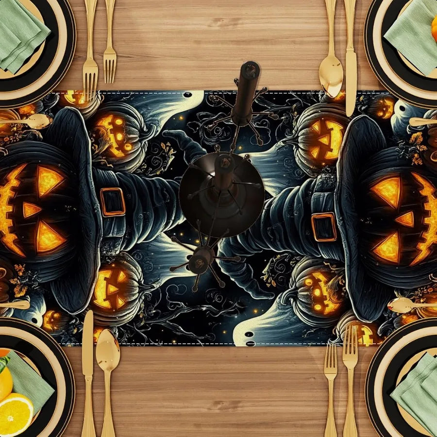 Black Pumpkins Ghost Halloween Table Runner 72 Inch Seasonal Fall Kitchen Dining Table Decorations for Home Party Decor