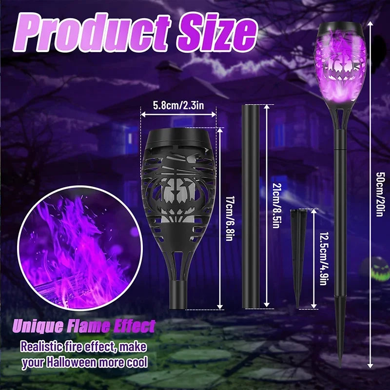 4pcs Skull-Shaped Solar-Powered Night Light Flame Torch Light Waterproof Garden Outdoor Lawn Decoration Lamp Halloween LED Lamps