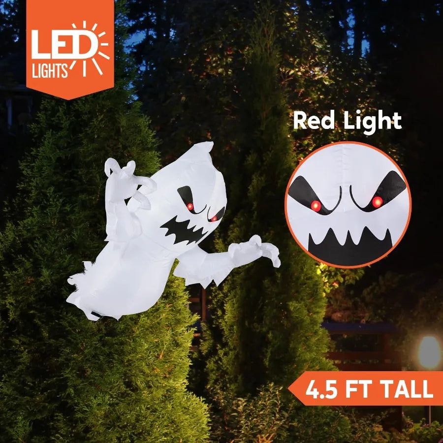 4.5 FT Halloween Iatable Ghost with Buildin LEDs Blow Up Flying Ghost Broke Out from Window for Halloweeen Window Decorations Y