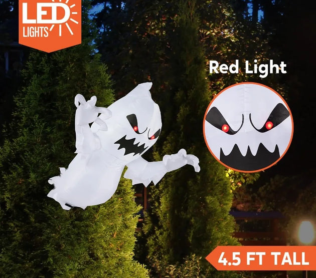 4.5 FT Halloween Iatable Ghost with Buildin LEDs Blow Up Flying Ghost Broke Out from Window for Halloweeen Window Decorations Y