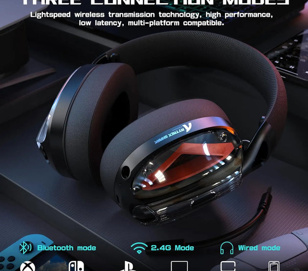 MAMBASNAKE x ATTACK SHARK L60 Lightweight Wireless Gaming Headset Over-Ear,Wired/BT/2.4GTri-Mode