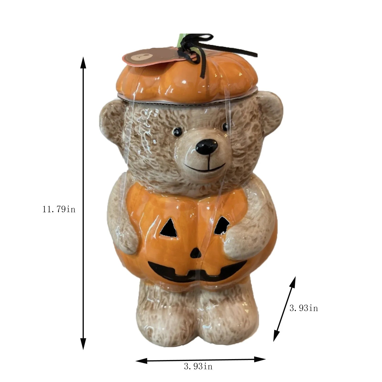 Bear-Shaped Halloween Cookie Jar with Lid - Multi-Purpose Decorative Storage for Candy, Kitchen Supplies, or Farmhouse Style