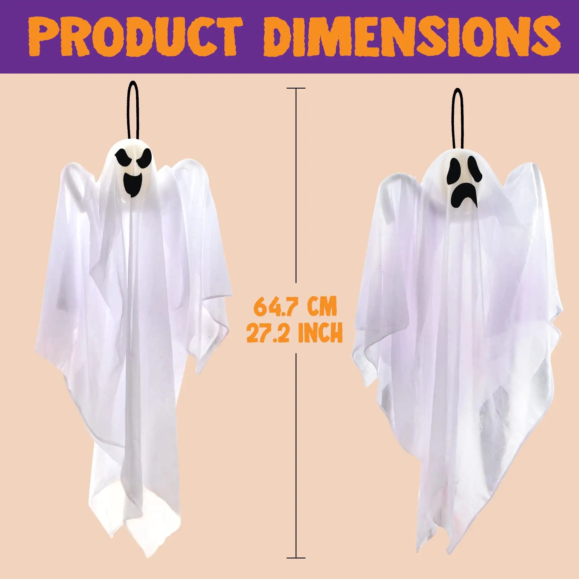 Joyfy 3 Pack Halloween Hanging Ghosts Decorations 27.5" Cute Scary Flying Ghosts Outdoor Hanging Halloween Decorations