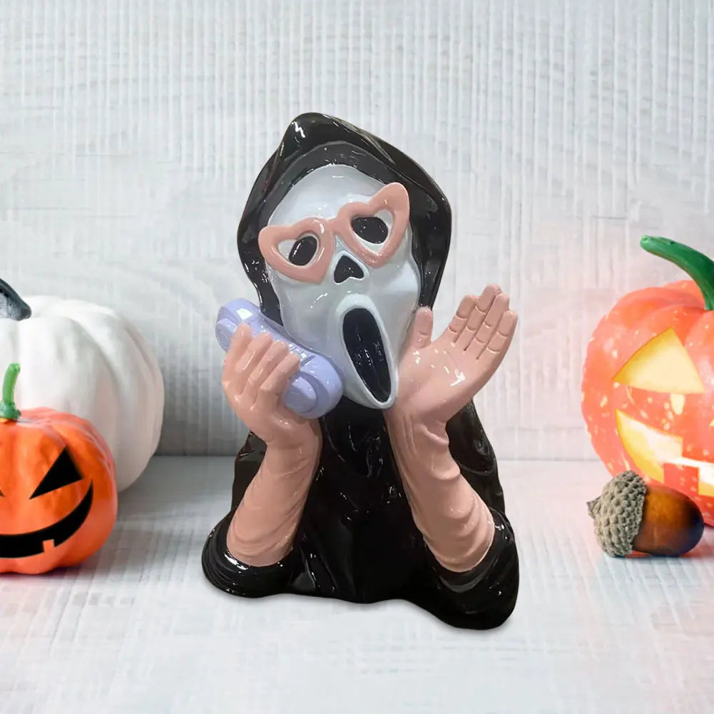 Pink Screaming Face Ghost Figurine Screaming Girl Telephone Statue Gothic Ghost Resin Decor Halloween Desk Decoration Ornament